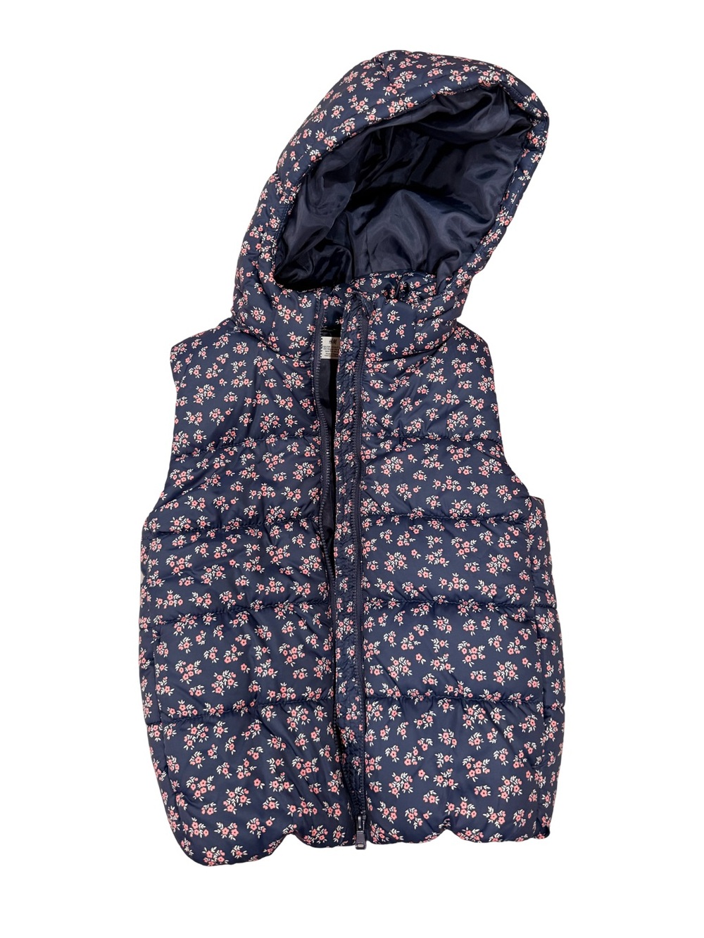 H&M Navy Floral Hooded Puffer Vest - Navy & Pink